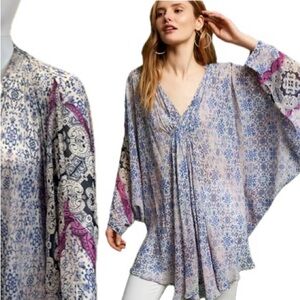 Anthropologie Floreat Sheer Chiffon Floral Print Oversized Tunic Top Cover Up OS